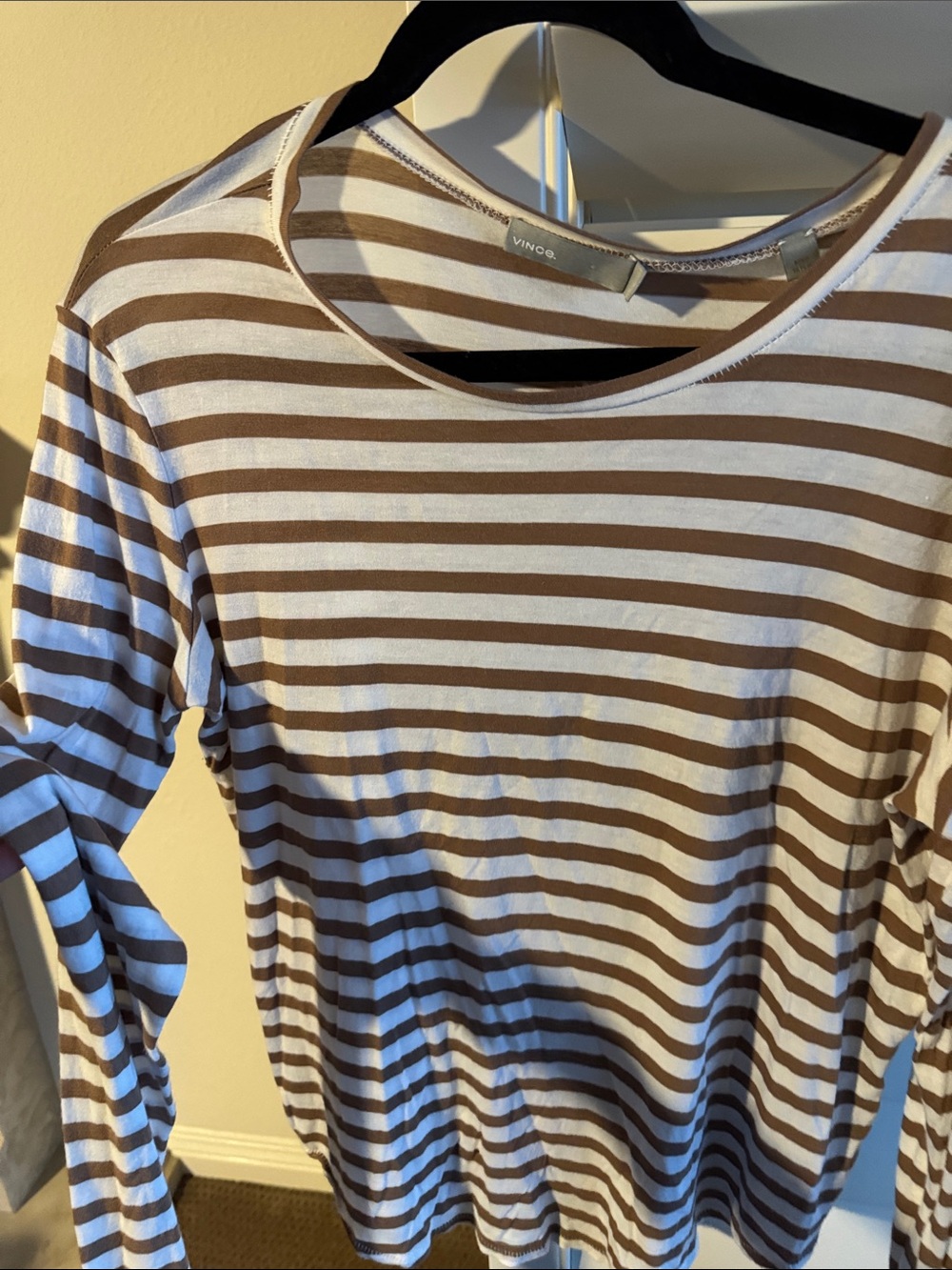 Vince Cotton Striped Long-Sleeve Tee - Brown/White! 🤎🤍🤎🤍 - Picture 2 of 7